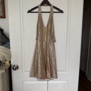 City Triangles Gold Sequin Backless Dress